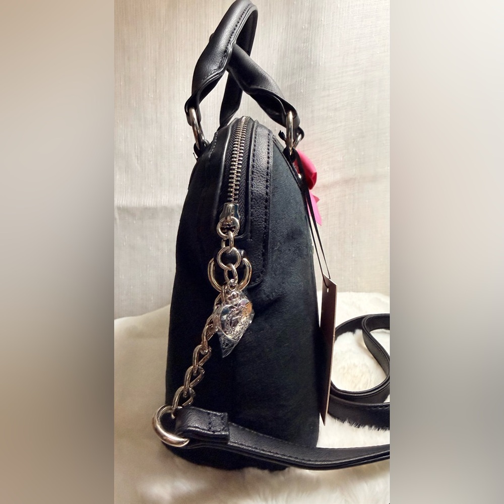 NEW Juicy Couture Black Velour Girlie Royalty Satchel - Picture 2 of 10